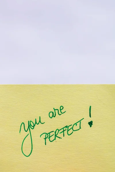 You Perfect Handwriting Text Close Isolated Yellow Paper Copy Space — Stock Photo, Image