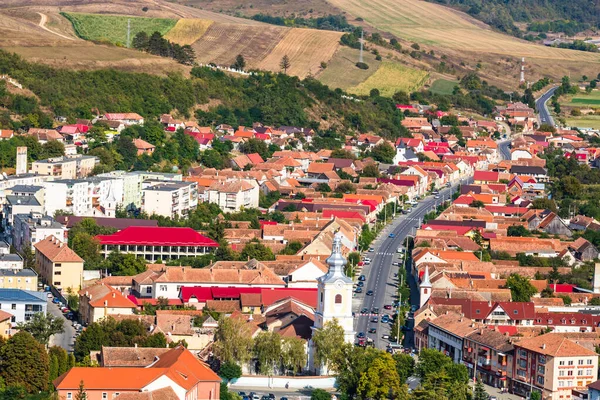 Vista Aérea Del Centro Ciudad Con Colinas Edificios Calles Vegetación —  Fotos de Stock