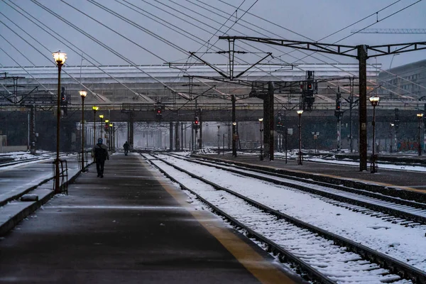 Dworzec Północny Gara Nord Zimny Śnieżny Dzień Bukareszcie Rumunia 2021 — Zdjęcie stockowe