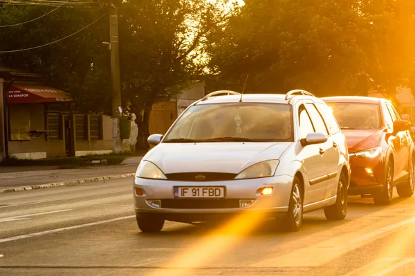 Car Traffic Rush Hour Traffic Jam Cars Road Sunset Bucharest — Stock Photo, Image