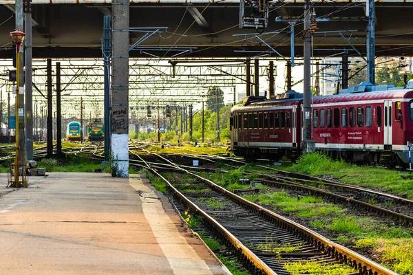 Detalj Tåg Rörelse Tågplattformen Vid Bukarests Norra Järnvägsstation Gara Nord — Stockfoto