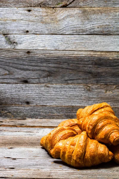 Delicious Fresh Croissants Isolated Wooden Board French Breakfast Concept — Stock Photo, Image