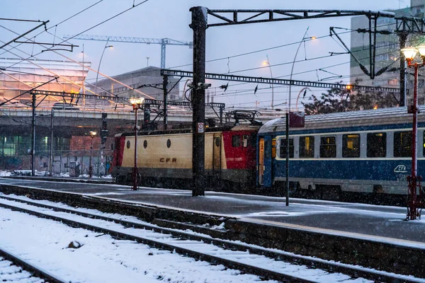 Norra Järnvägsstationen Gara Nord Kall Och Snöig Dag Bukarest Rumänien — Stockfoto