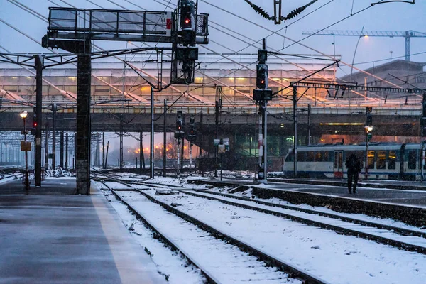 Dworzec Północny Gara Nord Zimny Śnieżny Dzień Bukareszcie Rumunia 2021 — Zdjęcie stockowe