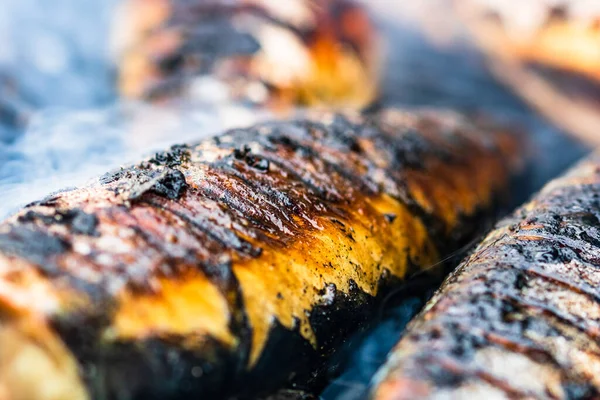 Peixe Grelhado Grelha Carvão Churrasco Peixe Fresco — Fotografia de Stock