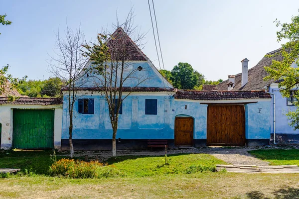 Vista Del Pintoresco Pueblo Viscri Rumania Casas Antiguas Tradicionales Pintadas — Foto de Stock