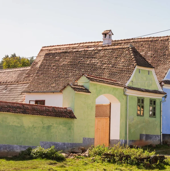 View Picturesque Village Viscri Romania Painted Traditional Old Houses Medieval — Stock Photo, Image