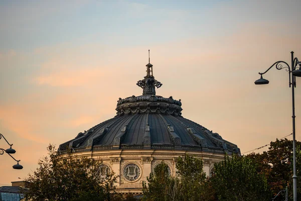 Detailansicht Über Das Rumänische Athenaeum Oder Ateneul Roman Zentrum Der — Stockfoto