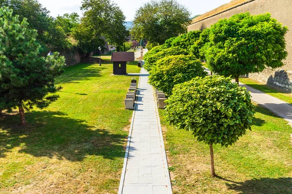 Giardino Verde Con Erba Pulita Bellissimi Alberi Vicoli Cortile Fortezza — Foto Stock