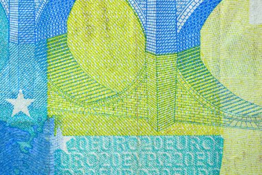 EURO banknotlarının detaylarına özen göster. EURO banknotlarının makro detaylarını kapat. Dünya para kavramı, enflasyon ve ekonomi kavramı