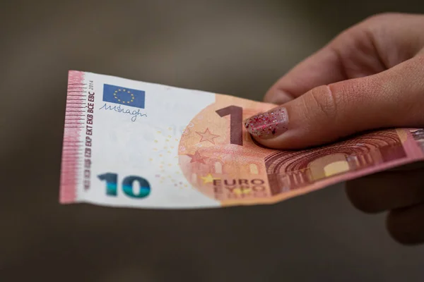 Выборочный Акцент Деталях Банкнот Euro Подсчет Выдача Банкнот Euro Концепция — стоковое фото