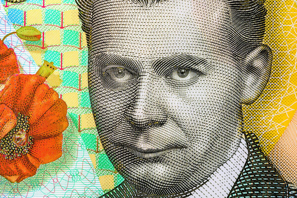 Выборочный акцент на деталях банкнот LEI. Закрыть макро детали румынских банкнот LEI. Концепция мировых денег, инфляция и экономика