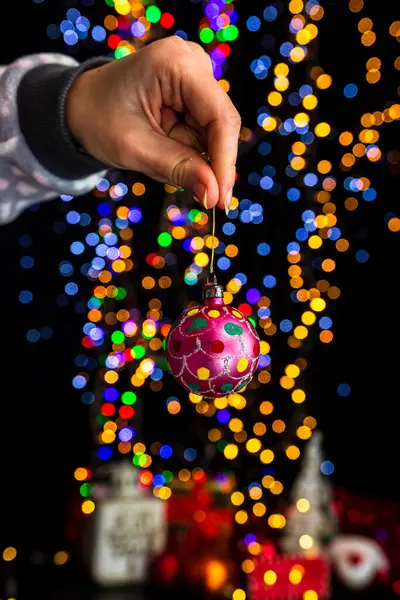 Celebración Decoración Navidad Contra Fondo Luces Bokeh —  Fotos de Stock