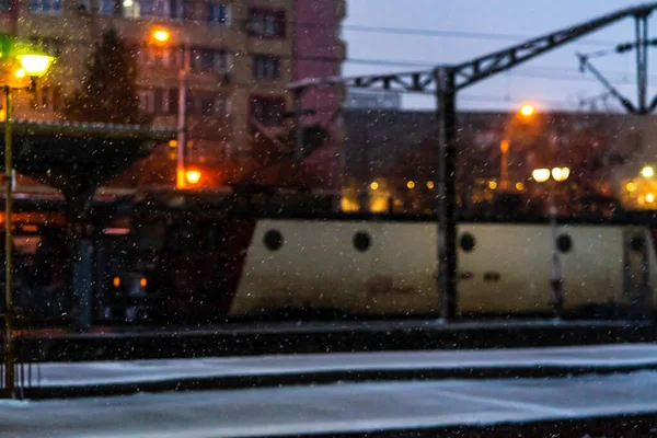 Detalle Invierno Vista Tren Tren Plataforma Bucarest North Railway Station — Foto de Stock