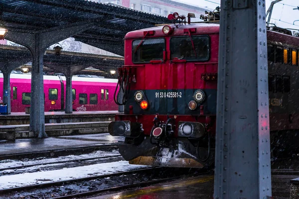 Vinter Detalj Tågvy Tåg Plattformen För Bukarests Norra Järnvägsstation Gara — Stockfoto