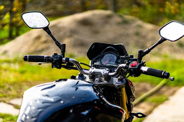 Detalj Svart Motorcykel Honda Hornet Motorcykel Detalj Foto Bukarest Rumänien — Stockfoto