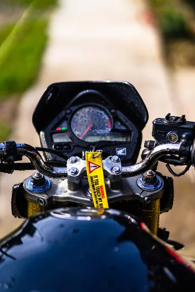 Detalj Svart Motorcykel Honda Hornet Motorcykel Detalj Foto Bukarest Rumänien — Stockfoto