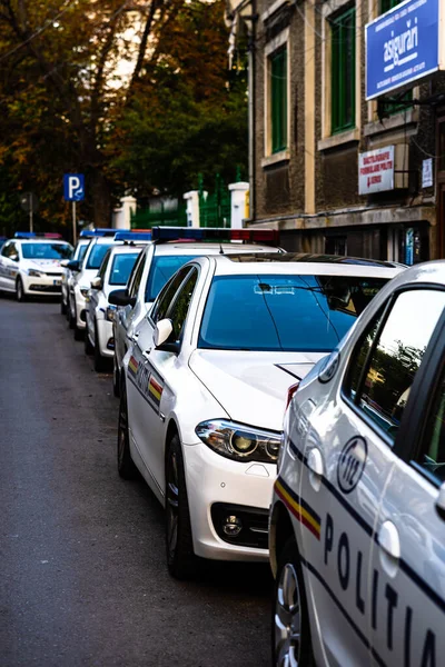 Policía Rumana Politia Rutiera Coche Aparcado Largo Calle Centro Bucarest — Foto de Stock