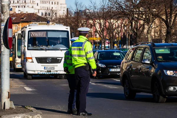 Police Agent Romanian Traffic Police Politia Rutiera Directing Traffic Rush — Stock Photo, Image