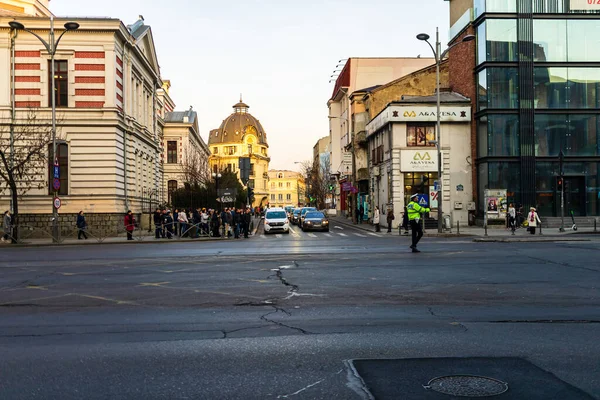 Police Agent Romanian Traffic Police Politia Rutiera Directing Traffic Rush — Stock Photo, Image