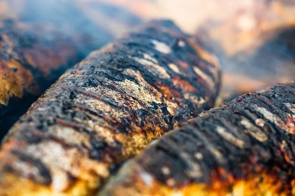 Gegrilde Vis Houtskoolgrill Barbecue Voor Verse Vis — Stockfoto