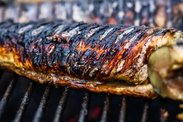 Kömür Izgarasında Izgara Balık Taze Balık Barbeküsü — Stok fotoğraf