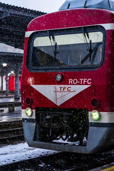 Détail Hiver Vue Train Train Sur Quai Gare Nord Bucarest — Photo