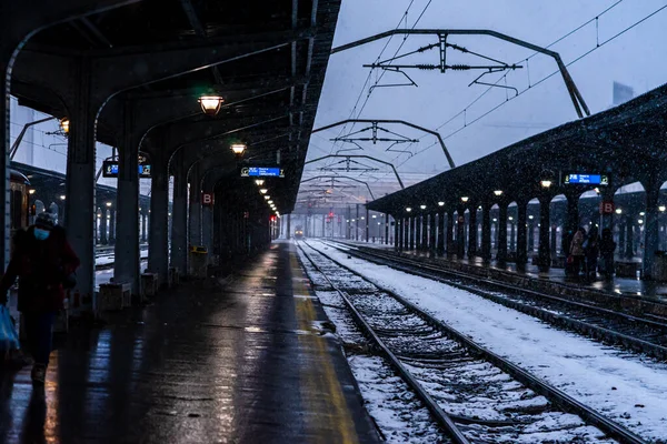 Βόρειος Σιδηροδρομικός Σταθμός Gara Nord Κατά Διάρκεια Μιας Κρύας Και — Φωτογραφία Αρχείου