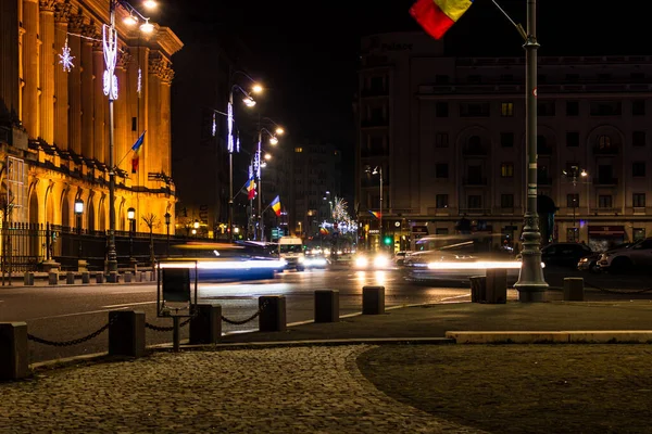 Ljusspår Nattfotografi Bukarest Rumänien 2021 — Stockfoto