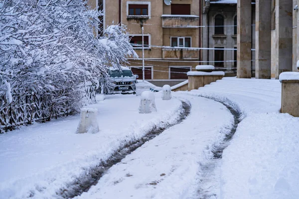 Neve Perfeitamente Moldada Ambiente Nevado Pela Manhã Conceito Inverno Congelado — Fotografia de Stock