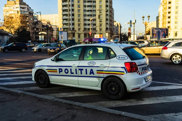 Romanian Police Politia Rutiera Car Patrolling Downtown Bucharest Romania 2021 — Stock Photo, Image