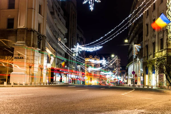 Lichte Paden Nachtfotografie Boekarest Roemenië 2021 — Stockfoto
