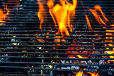 Parlak alevli kömür ızgarası. Sıcak ızgara, açık hava yemekleri.