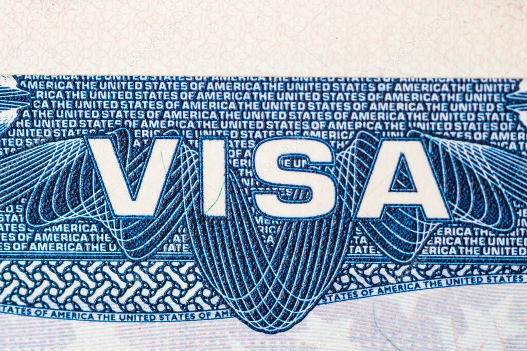 US visa on passport, fragment of the US visa applied on passport