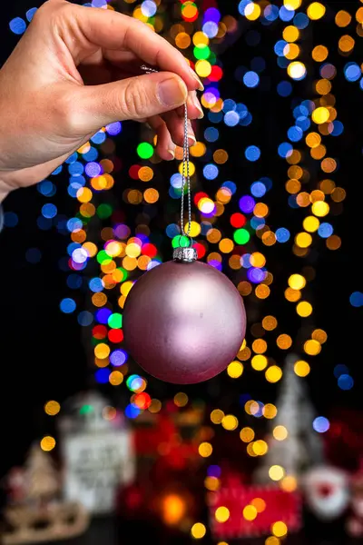 Celebración Decoración Navidad Contra Fondo Luces Bokeh —  Fotos de Stock