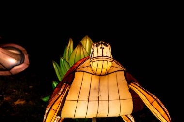 Romanya 'nın Bükreş kentindeki Garden of Lights' ta küçük dünya sanatını aydınlattı. Aydınlatılmış sanat kurulumu ve gece lambası festivali