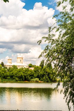 Bükreş yakınlarındaki ormandaki Pasarea Manastırı (Pustnicu Manastırı) tarihi kilise mimarisinin güzel manzarası
