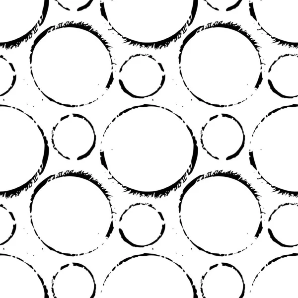 Kruhy Skvrny Inkoustem Kreslené Bezešvé Vzor Černobílá Vektorová Ilustrace — Stockový vektor