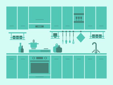 Mutfak mobilyası seti. Vektör siluet simgesi.