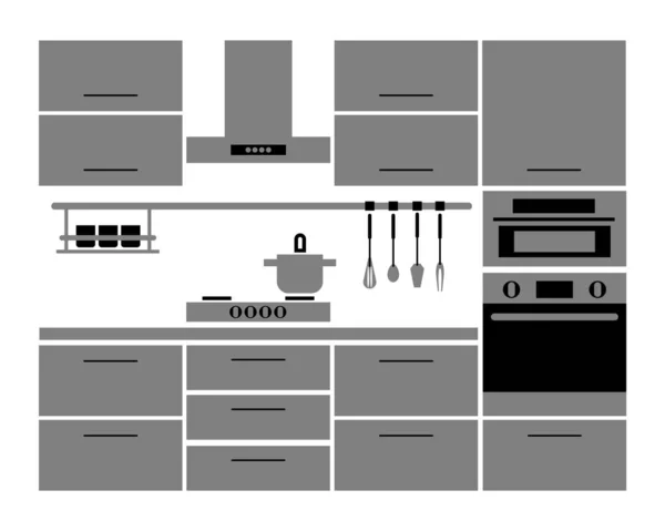 Набір Кухонних Меблів Піктограма Векторного Силуету — стоковий вектор