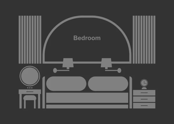 Dormitorio Monocromo Icono Silueta Vectorial Ilustración Aislada Sobre Fondo Gris — Vector de stock