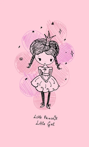 Princesa Menina Ilustração Doodle Bonito Vetor — Vetor de Stock