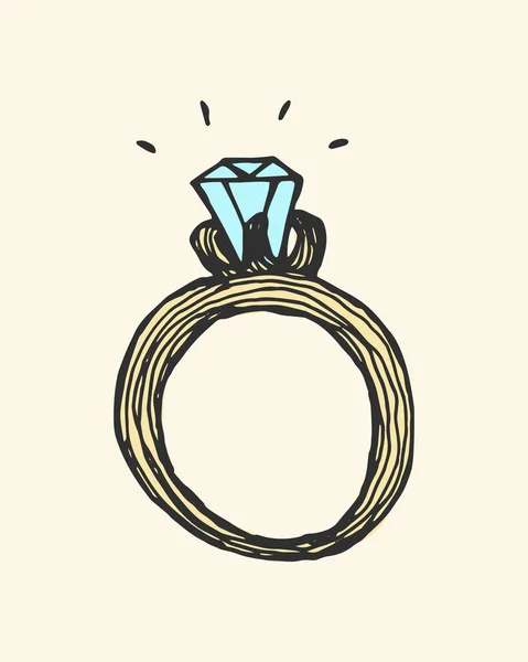 Een Ring Met Een Diamant Handgetekende Doodle Kleur Vector Illustratie — Stockvector