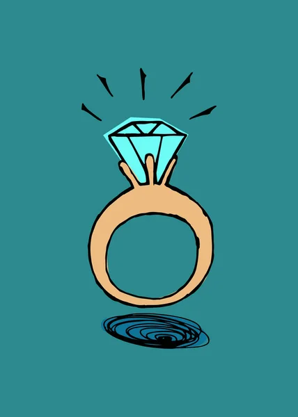 Ένα Δαχτυλίδι Ένα Διαμάντι Χειροποίητη Έγχρωμη Διανυσματική Απεικόνιση Χρωμάτων — Διανυσματικό Αρχείο