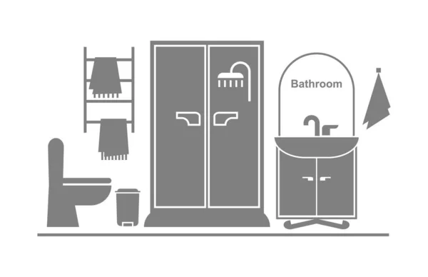 浴室的图标 矢量黑白轮廓图解 — 图库矢量图片