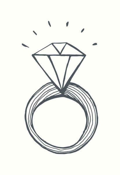 Ένα Δαχτυλίδι Ένα Διαμάντι Χειροποίητη Μονοχρωματική Διανυσματική Απεικόνιση — Διανυσματικό Αρχείο