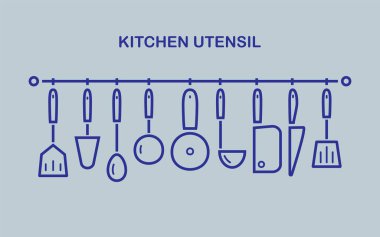 Mutfak aletleri, doğrusal simgeler seti. Vektör illüstrasyonu.