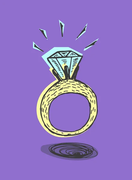 Een Ring Met Een Diamant Handgetekende Doodle Kleur Vector Illustratie — Stockvector