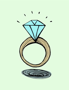 Elmaslı bir yüzük. El çizimi karalama renk vektörü çizimi.