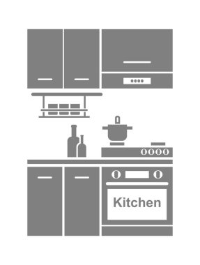 Mutfak mobilyası ikonu. Vektör silueti izole edilmiş illüstrasyon.